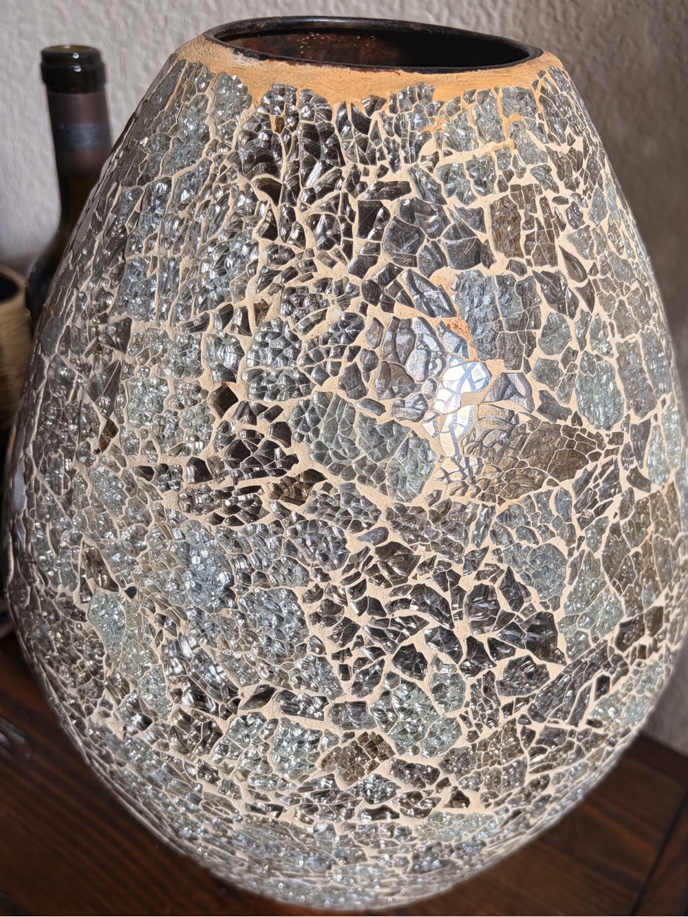 Crackle Mosaic Glass Vase - Silver and Cream